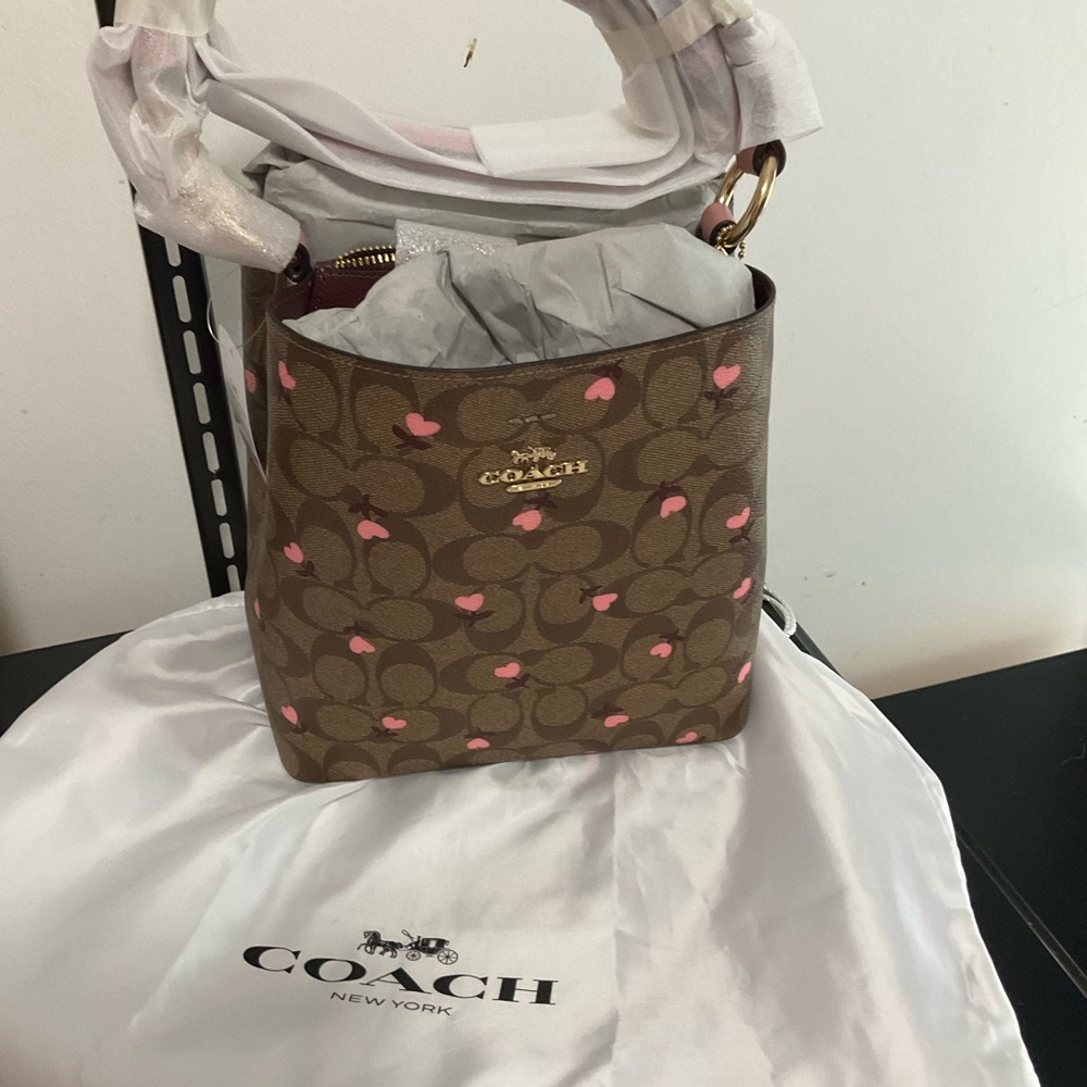 Coach Signature Brown and Pink Bucket Bag